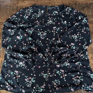 NWOT Halogen Black Blouse with Floral Design